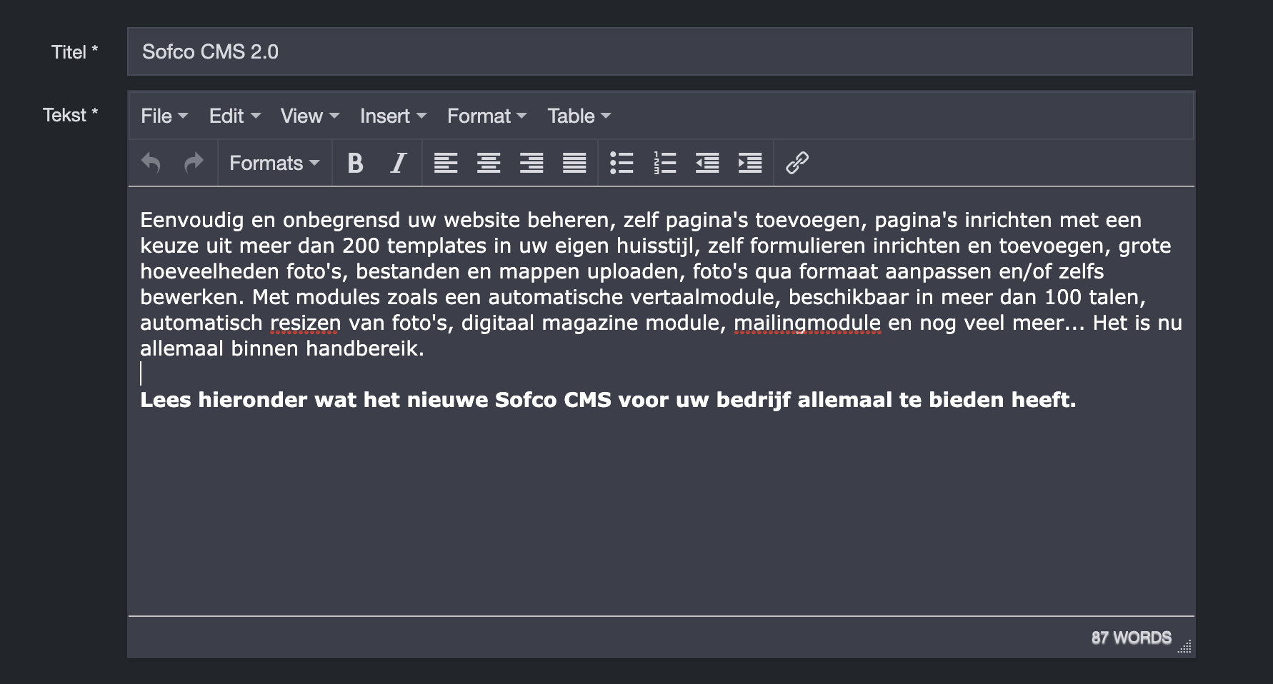 Create beautiful content with the advanced text editor